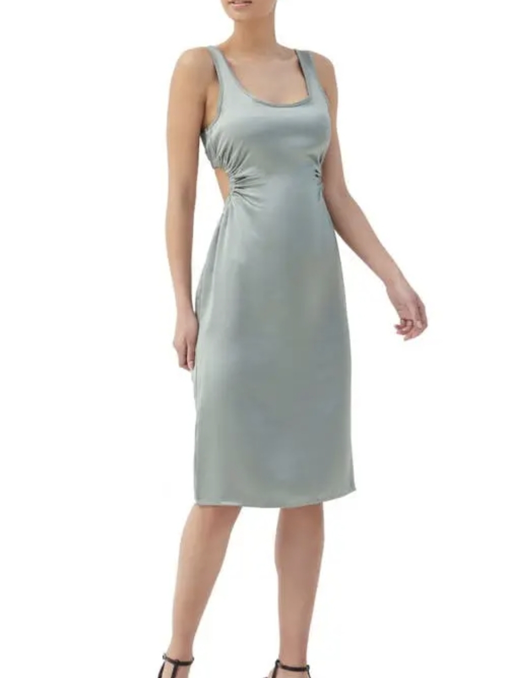 Sleeveless Midi Dress with Side Cutouts in Sage Green
